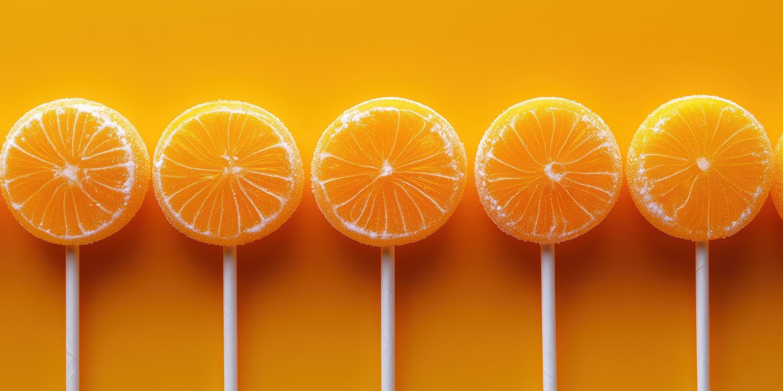 Colorful orange lollipops arranged on a vibrant orange background for a cheerful candy display